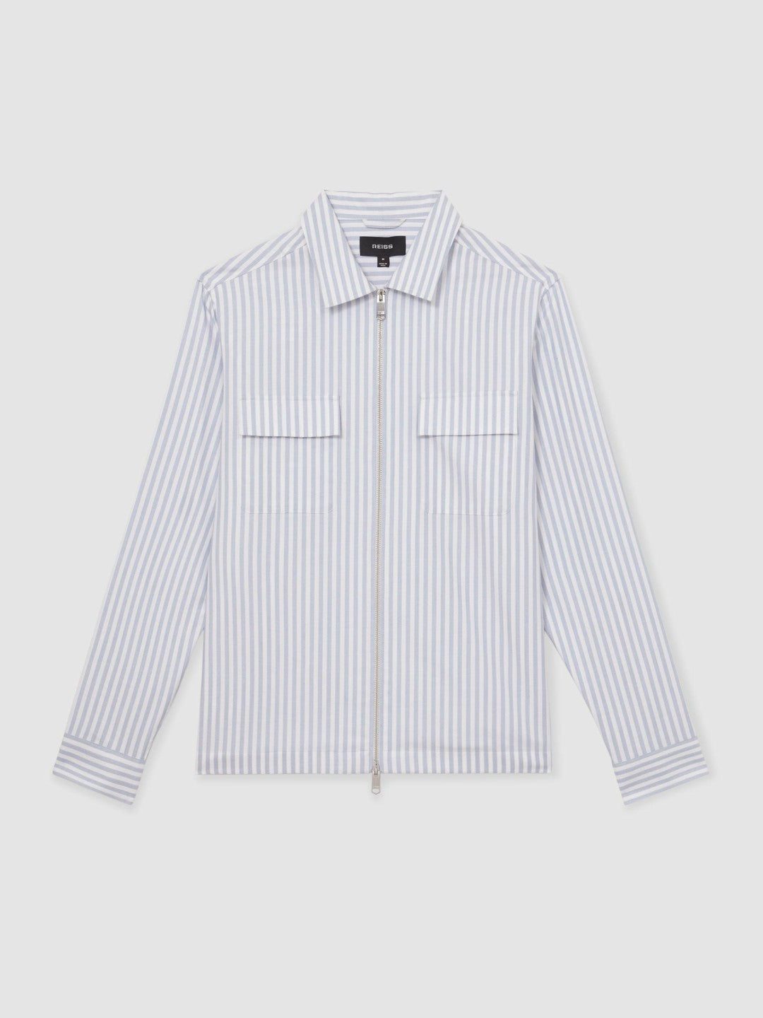Cotton Stripe Zip-Through Shirt White/Soft Blue | Men