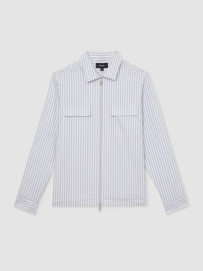 Cotton Stripe Zip-Through Shirt White/Soft Blue | Men