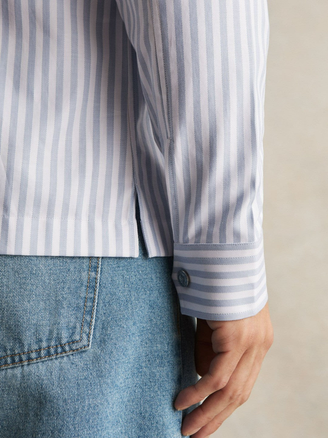 Cotton Stripe Zip-Through Shirt White/Soft Blue | Men