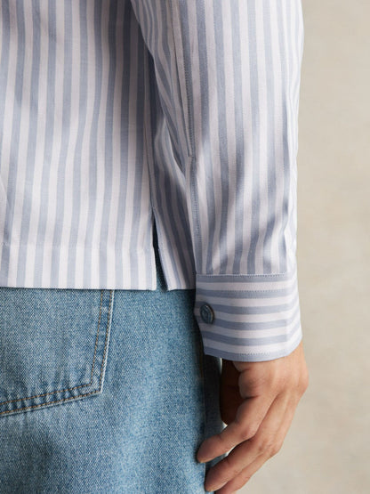 Cotton Stripe Zip-Through Shirt White/Soft Blue | Men