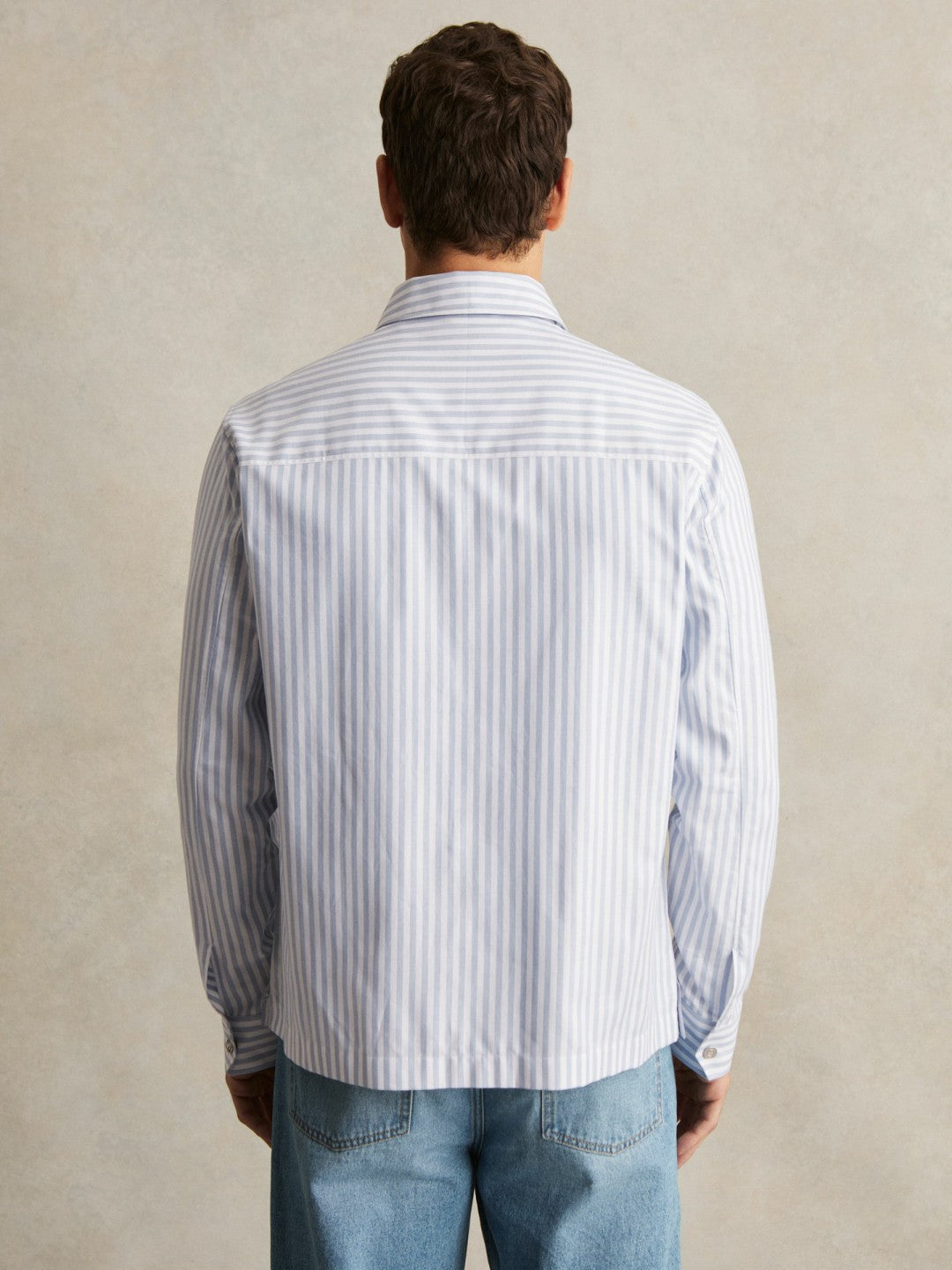 Cotton Stripe Zip-Through Shirt White/Soft Blue | Men