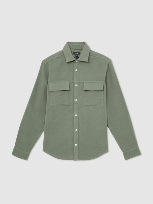 Moleskin-Cotton Twin-Pocket Overshirt Green | Men