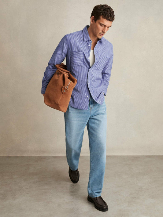 Cotton-Poplin Stripe Twin-Pocket Shirt Blue/White | Men