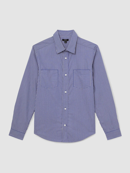 Cotton-Poplin Stripe Twin-Pocket Shirt Blue/White | Men