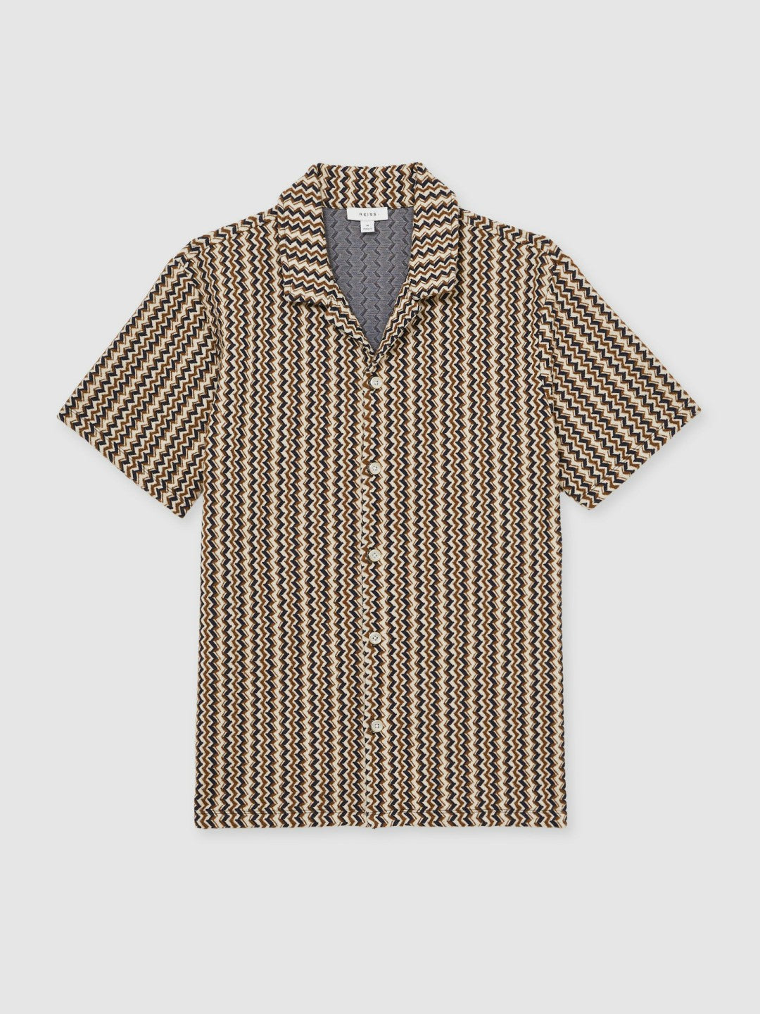 Zig-Zag Knit Cuban-Collar Shirt Tobacco Brown | Men