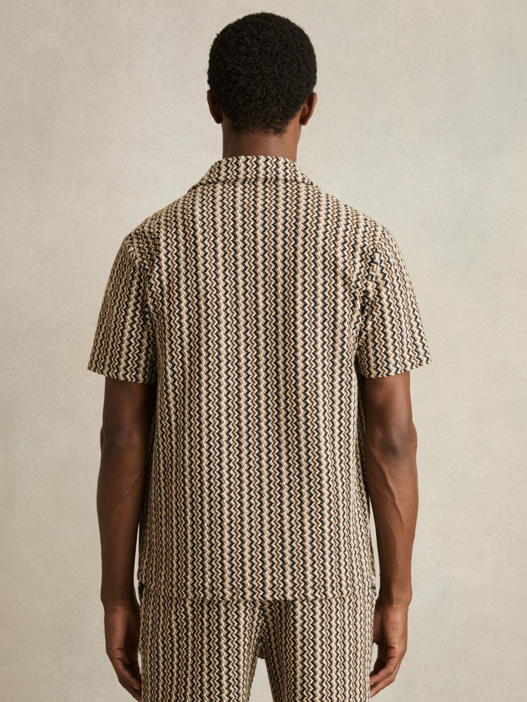 Zig-Zag Knit Cuban-Collar Shirt Tobacco Brown | Men