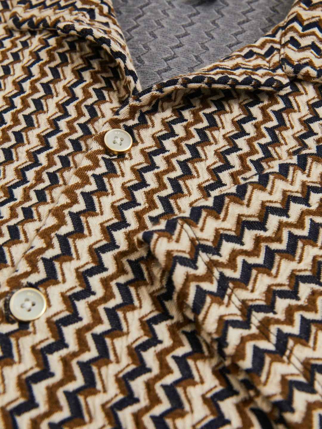 Zig-Zag Knit Cuban-Collar Shirt Tobacco Brown | Men