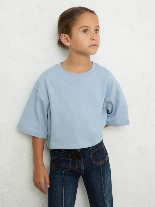 9-13 yrs Cotton Oversized Cropped T-Shirt Blue | Children & Baby