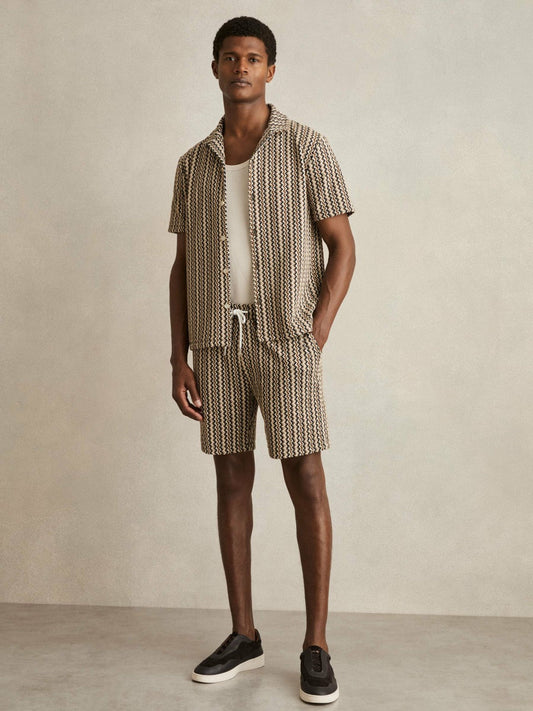 Zig-Zag Knit Drawstring Shorts Tobacco Brown | Men