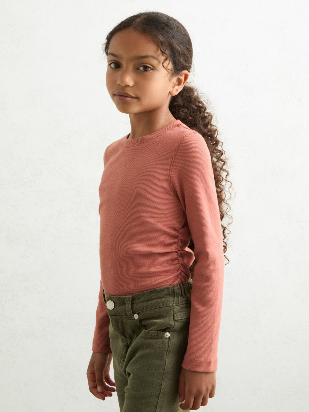 4-9 yrs Cotton Ruched Long-Sleeve T-Shirt with Stretch Rose | Children & Baby