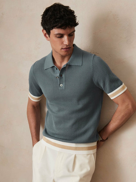 | Ché Cotton Knit Polo Shirt Airforce Blue | Men