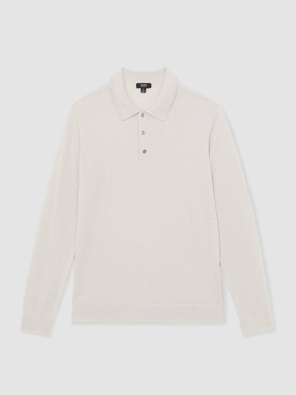 Merino Wool Long-Sleeve Polo Shirt Beige | Men