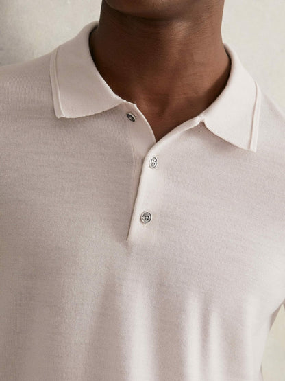 Merino Wool Long-Sleeve Polo Shirt Beige | Men