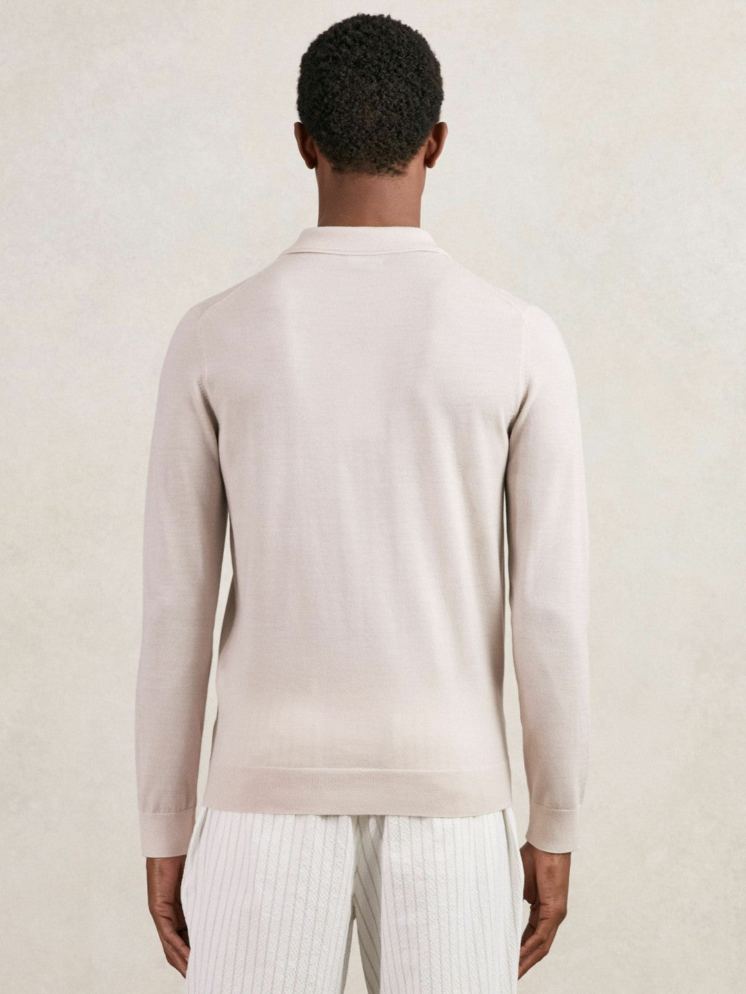 Merino Wool Long-Sleeve Polo Shirt Beige | Men