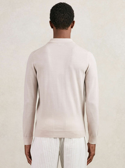 Merino Wool Long-Sleeve Polo Shirt Beige | Men