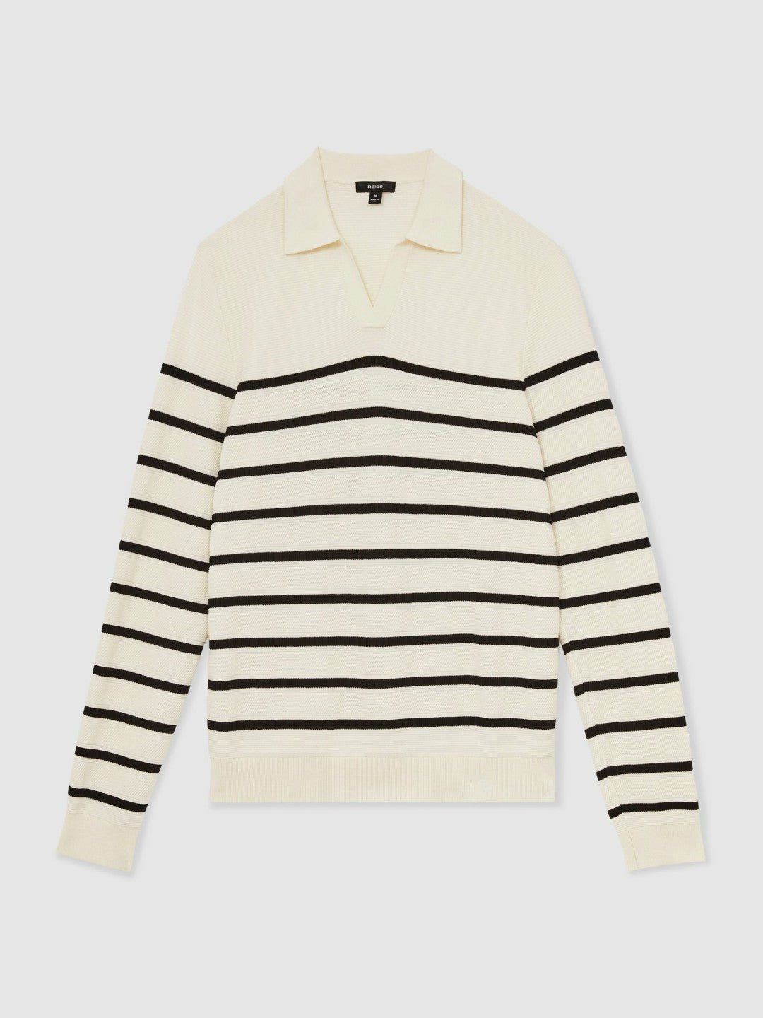 Cotton Blend Stripe Knit Polo Shirt Warm Stone/Black | Men