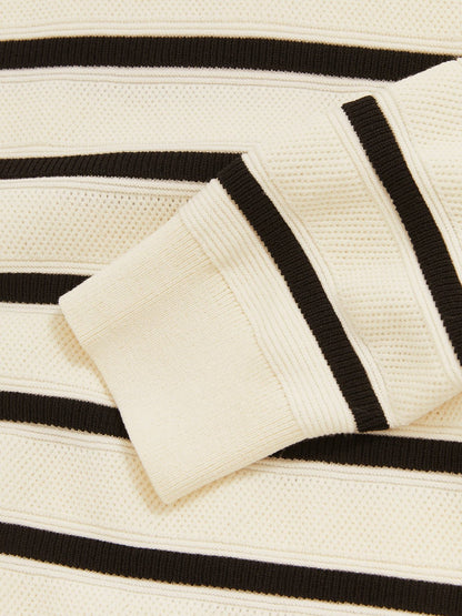 Cotton Blend Stripe Knit Polo Shirt Warm Stone/Black | Men