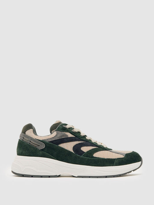Panelled Running Trainers Forest Green/Stone | Men