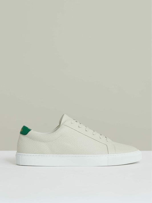 Tumbled-Leather Low-Top Trainers Off White/Green | Men