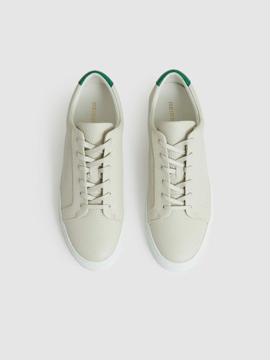 Tumbled-Leather Low-Top Trainers Off White/Green | Men