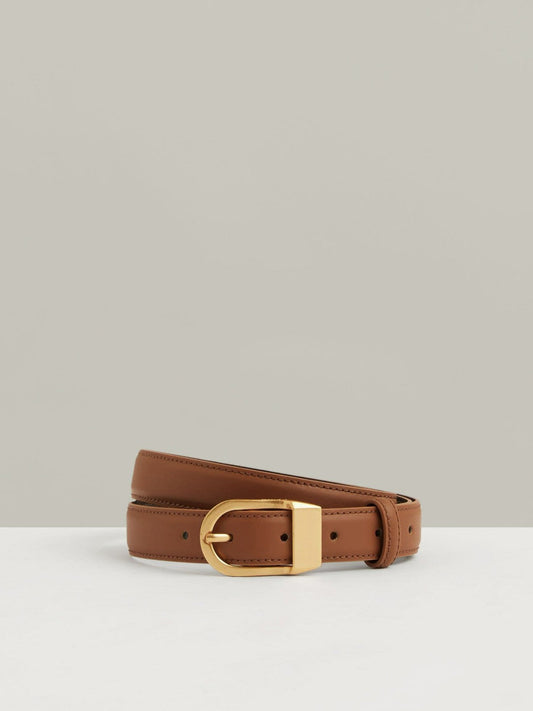 Leather Curved-Buckle Belt Tan | Women