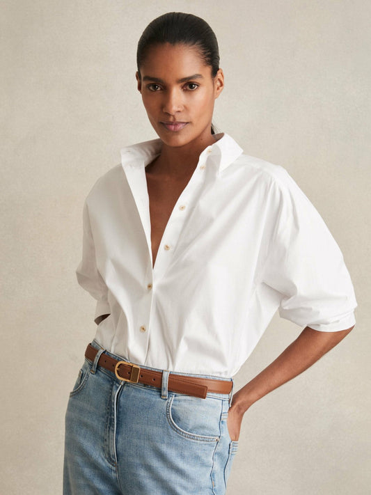 Leather Curved-Buckle Belt Tan | Women