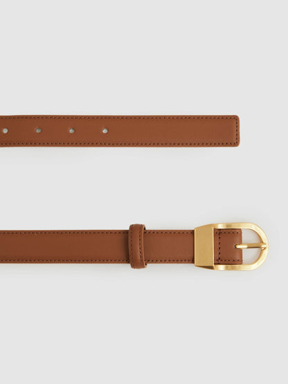 Leather Curved-Buckle Belt Tan | Women