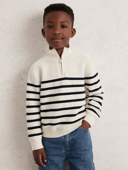 3-9 yrs Cotton-Blend Stripe Half-Zip Jumper White | Children & Baby