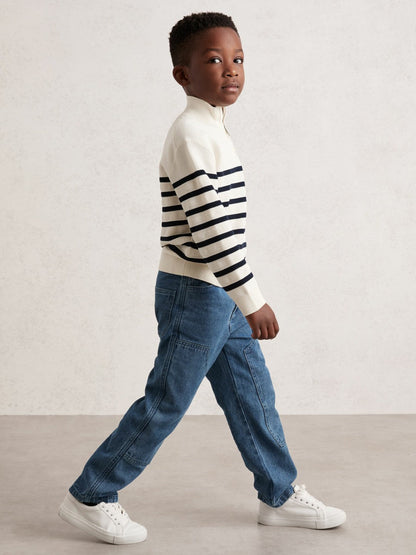 9-13 yrs Cotton-Blend Stripe Half-Zip Jumper White | Children & Baby