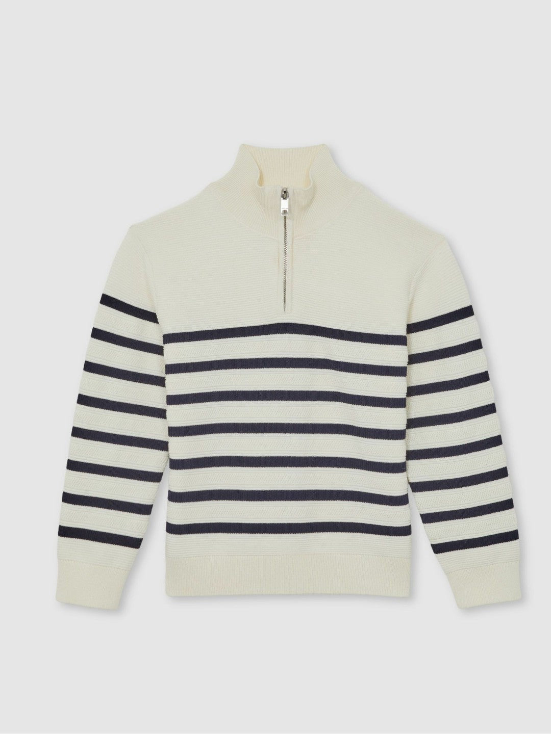 9-13 yrs Cotton-Blend Stripe Half-Zip Jumper White | Children & Baby