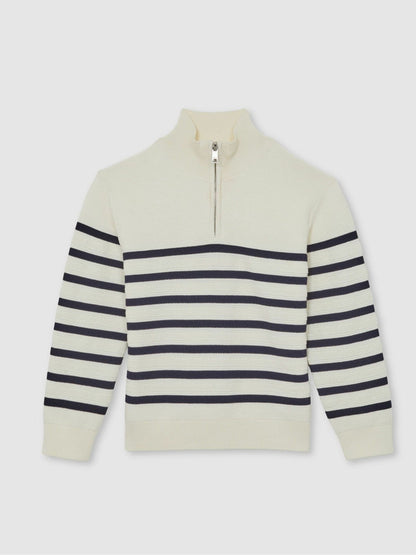 9-13 yrs Cotton-Blend Stripe Half-Zip Jumper White | Children & Baby