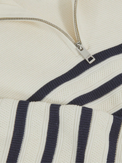9-13 yrs Cotton-Blend Stripe Half-Zip Jumper White | Children & Baby