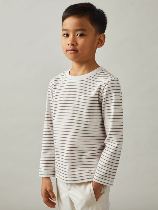 9-13 yrs Stretch-Cotton Stripe T-Shirt Off White/Camel | Children & Baby