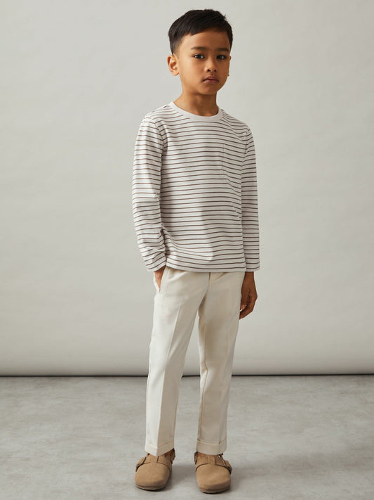 13-14 yrs Stretch-Cotton Stripe T-Shirt Off White/Camel | Children & Baby