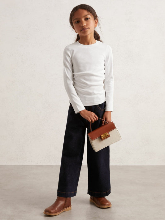 4-9 yrs Cotton Ruched Long-Sleeve T-Shirt with Stretch Ivory | Children & Baby