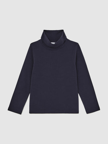 13-14 yrs Cotton-Jersey Roll-Neck Top with Stretch Navy | Children & Baby