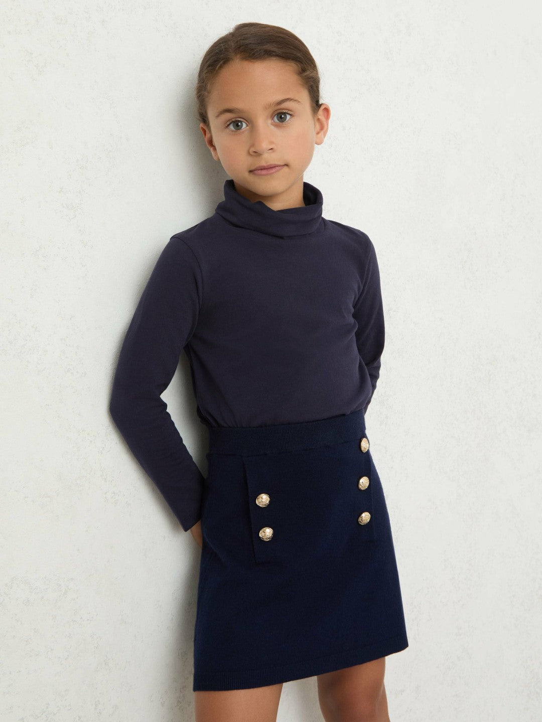 13-14 yrs Cotton-Jersey Roll-Neck Top with Stretch Navy | Children & Baby