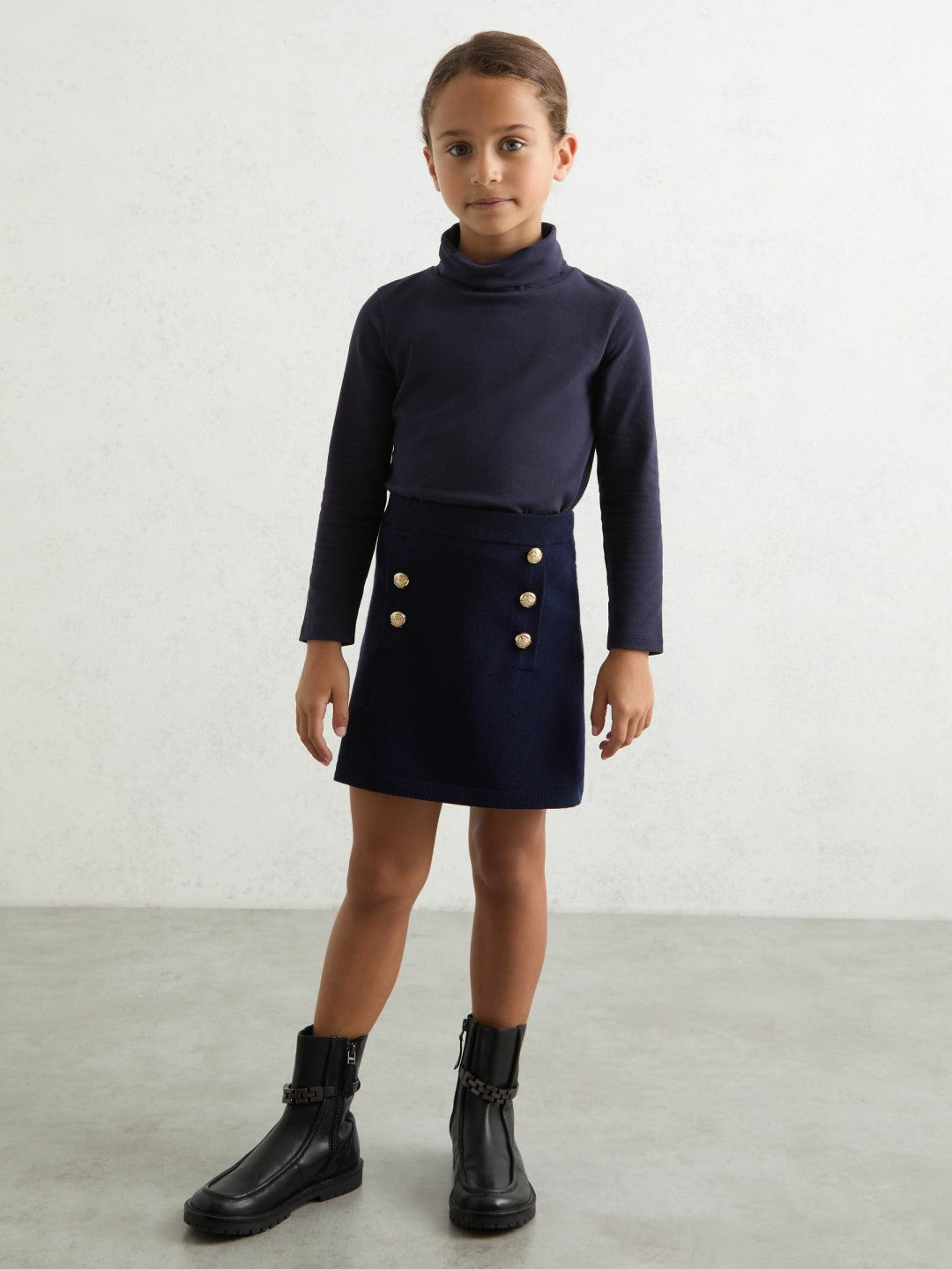 13-14 yrs Cotton-Jersey Roll-Neck Top with Stretch Navy | Children & Baby