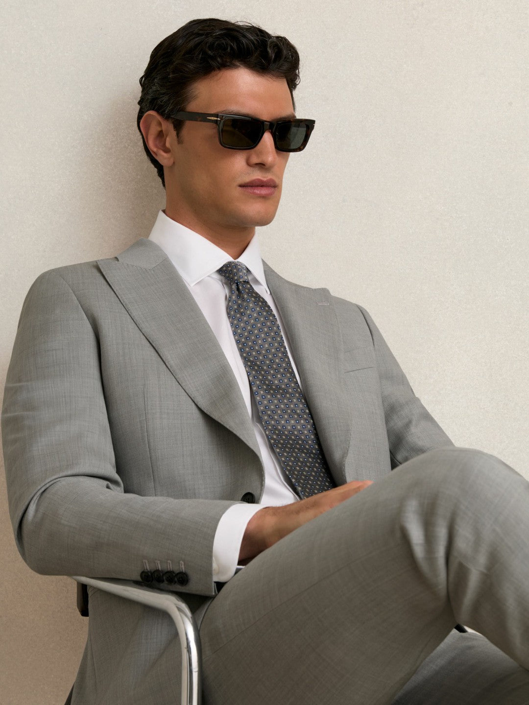 Slim-Fit Wool Single Breasted Suit Blazer Mid Grey | Men