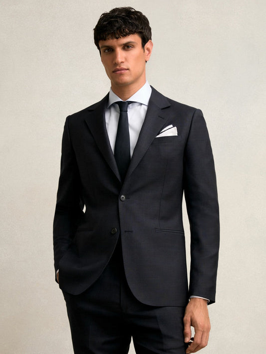 Slim-Fit Wool Single Breasted Check Suit Blazer Navy | Men