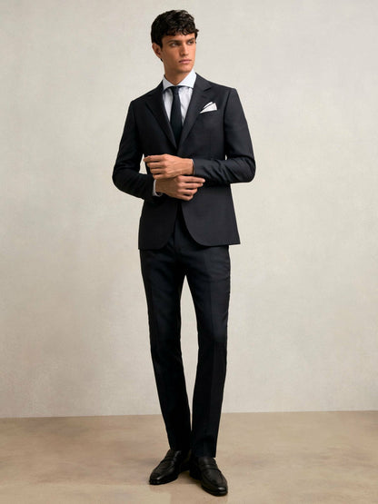 Slim-Fit Wool Single Breasted Check Suit Blazer Navy | Men