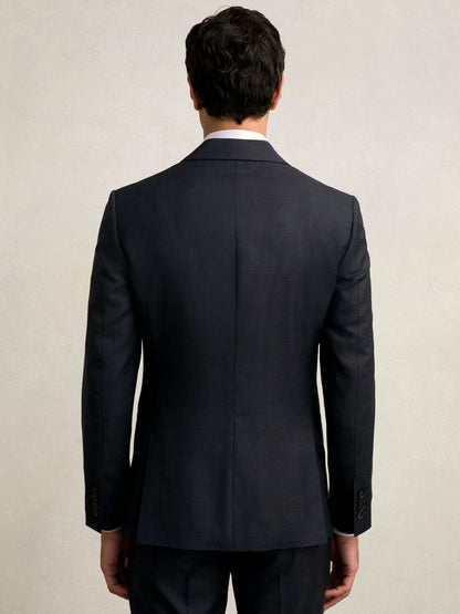 Slim-Fit Wool Single Breasted Check Suit Blazer Navy | Men