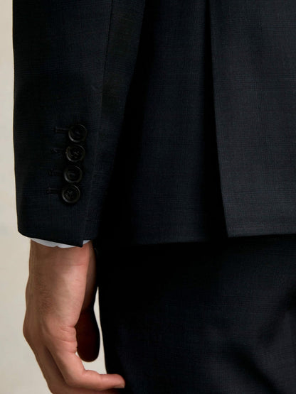 Slim-Fit Wool Single Breasted Check Suit Blazer Navy | Men