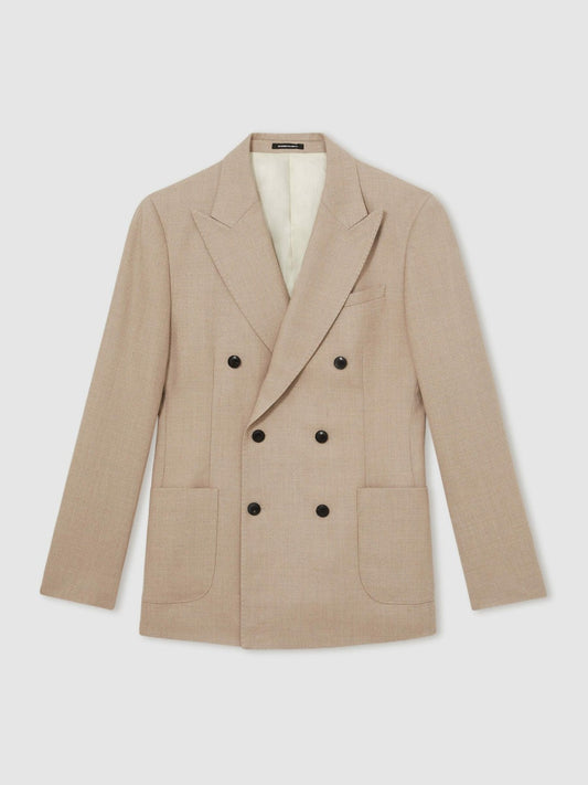 Slim-Fit Wool-Blend Double-Breasted Suit Blazer Oatmeal Brown | Men