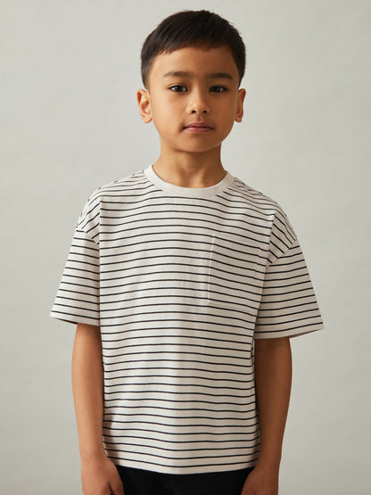13-14 yrs Cotton-Blend Stripe T-Shirt White/Navy | Children & Baby