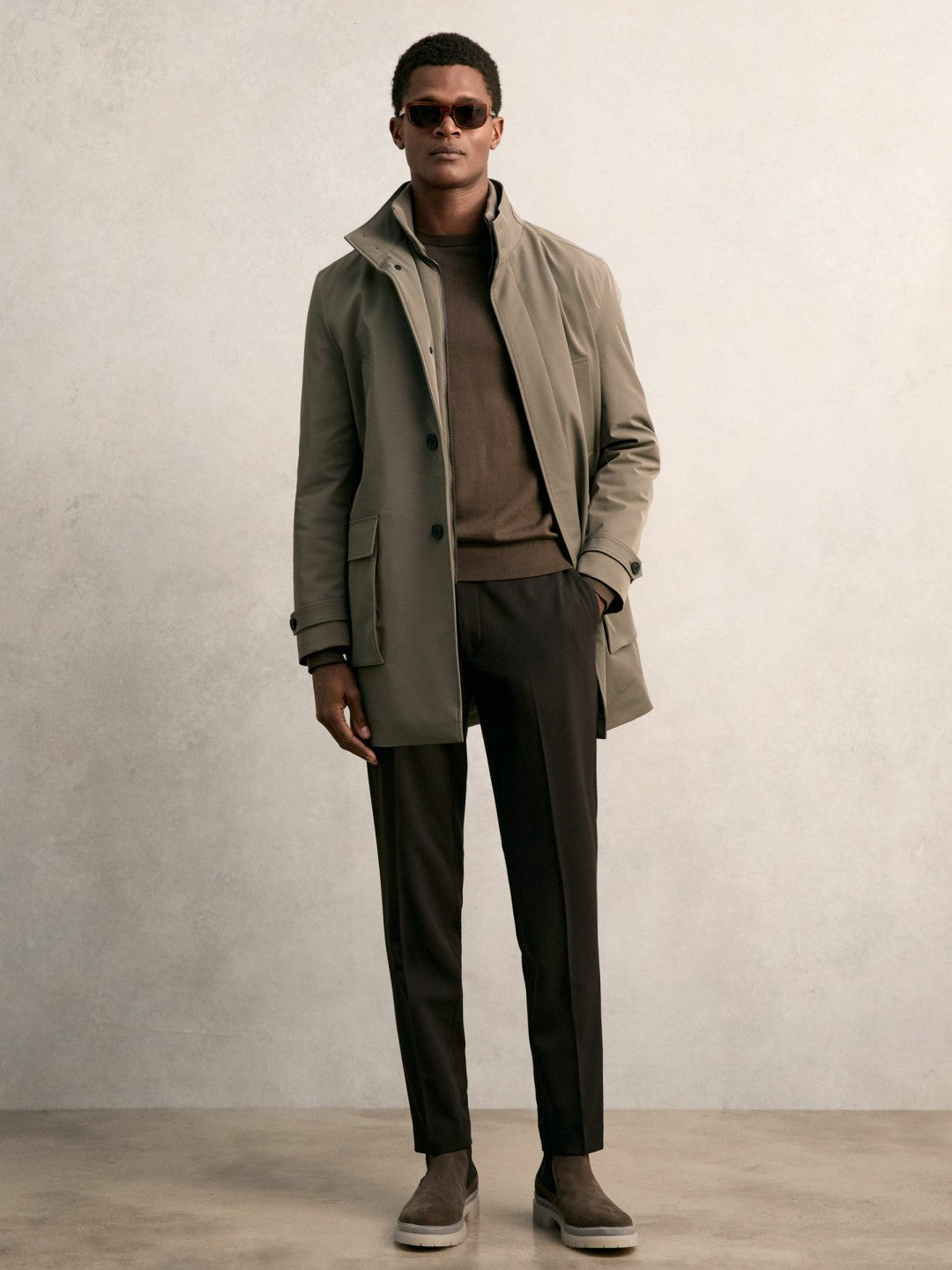 Hybrid Removable-Gilet Overcoat Mushroom Brown | Men