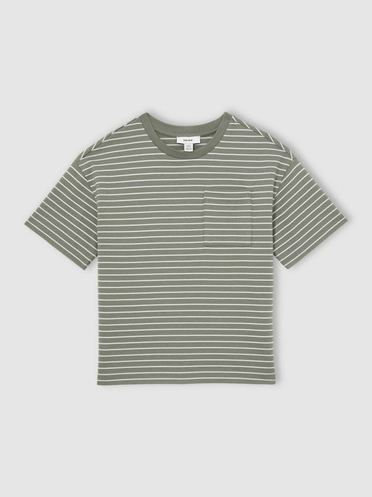 13-14 yrs Cotton-Blend Stripe T-Shirt Sage/White | Children & Baby