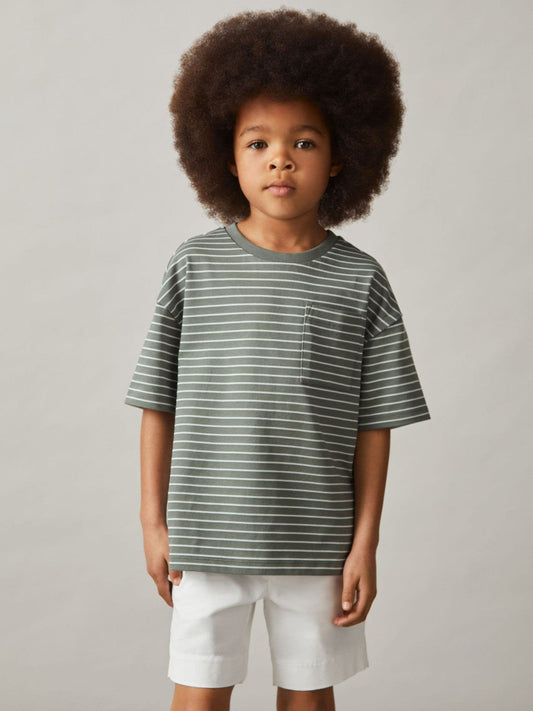 13-14 yrs Cotton-Blend Stripe T-Shirt Sage/White | Children & Baby