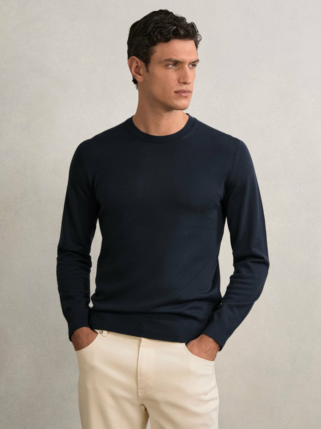 Merino Wool Crew Neck Jumper Midnight Navy | Men