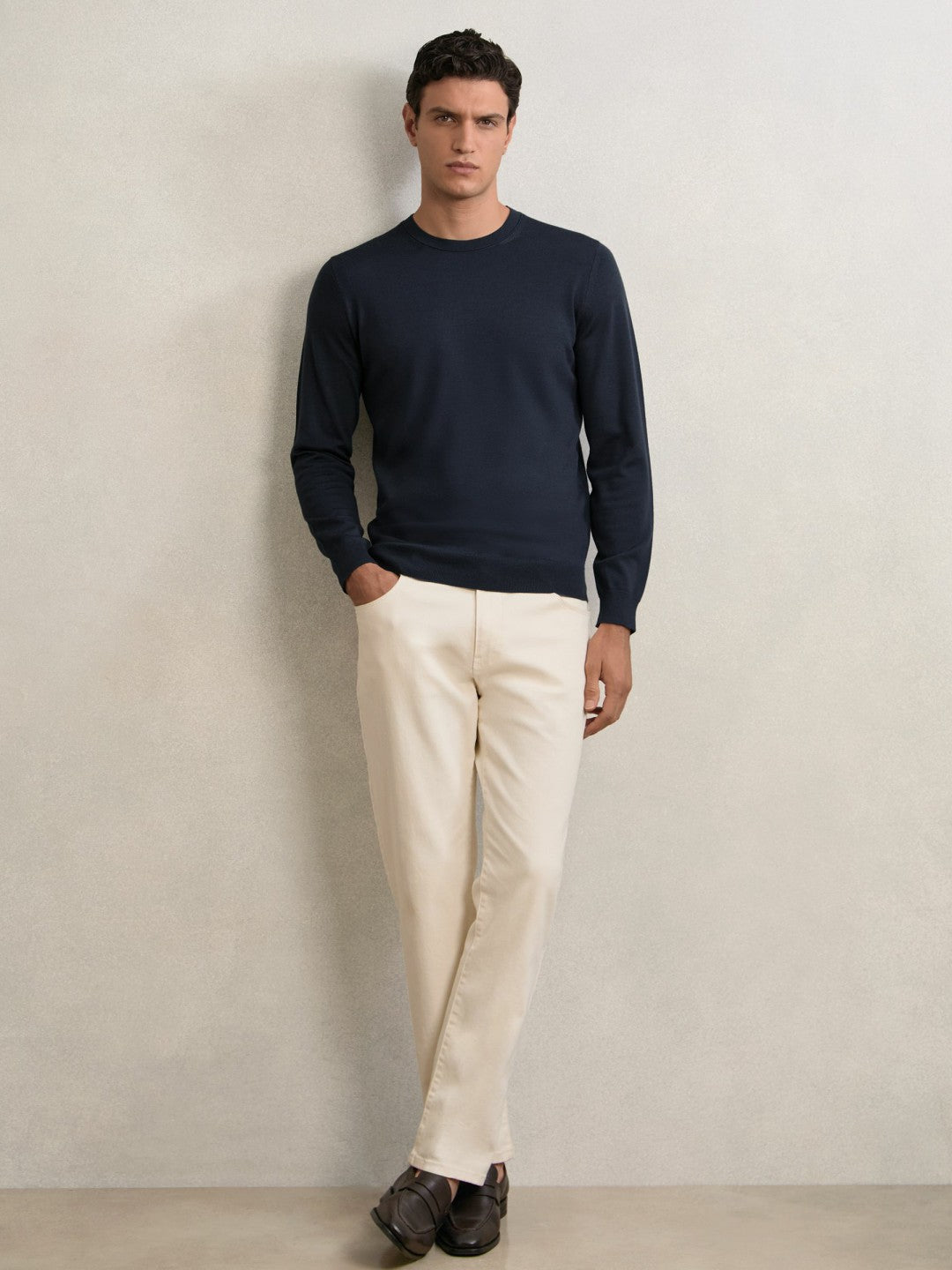 Merino Wool Crew Neck Jumper Midnight Navy | Men